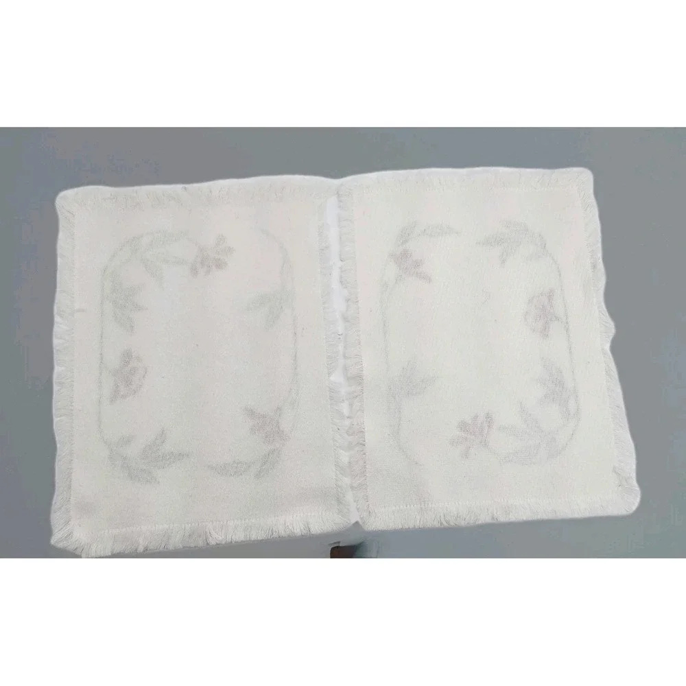 Set of 4 VTG Placemats‎ Ivory Pink Floral Vine Cloth Fringed 12